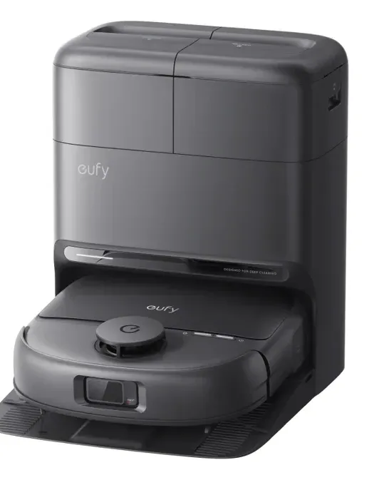 eufy Omni C28 robot vacuum in its self-emptying dock